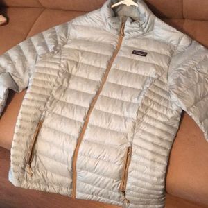 Patagonia down jacket, Light blue/gold
